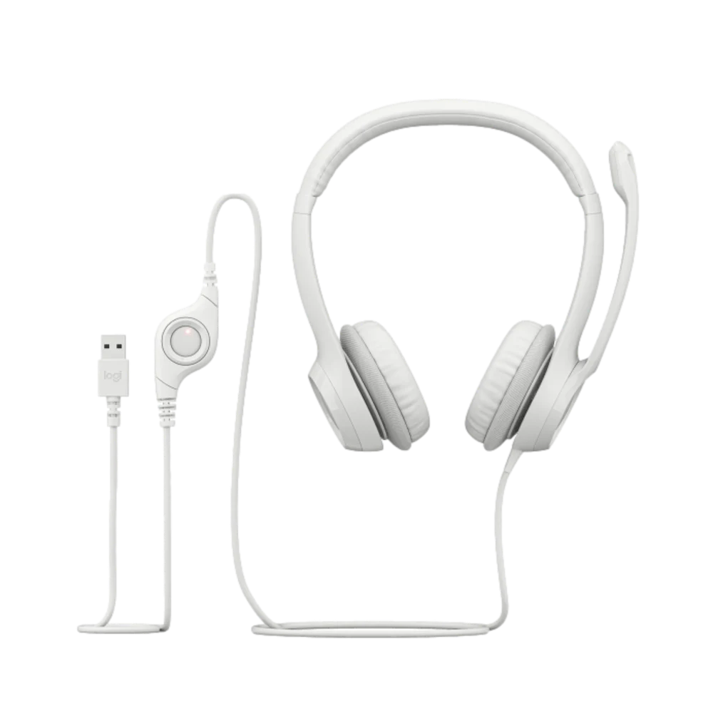 אוזניות עם מיקרופון וחיבור USB Logitech H390 – צבע לבן