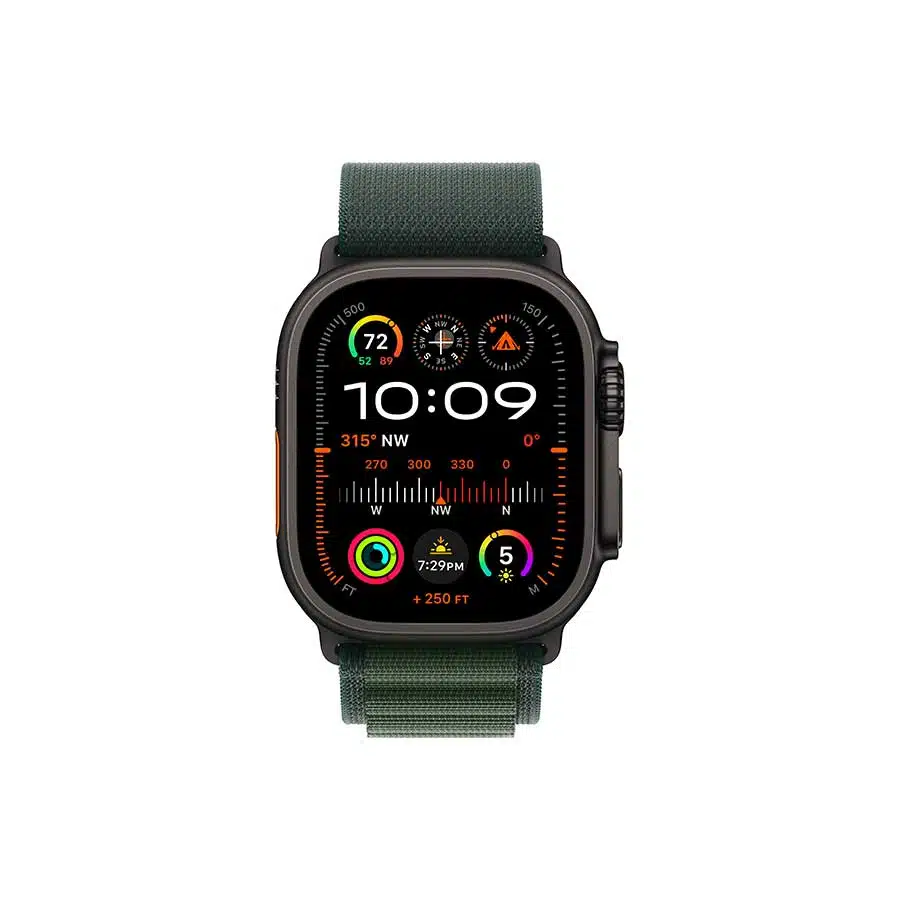 Apple Watch Ultra 2 GPS + Cellular 49mm Black Titanium Case with Dark Green Alpine Loop - Medium - דגם: MX4R3HB/A