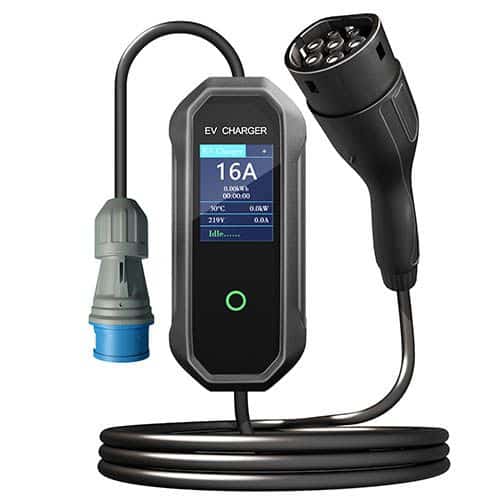 מטען נייד לרכב חשמלי חד-פאזי Braumers CS81, עם הספק משתנה וחיבור סיקון. מספק עד 3.6KW.