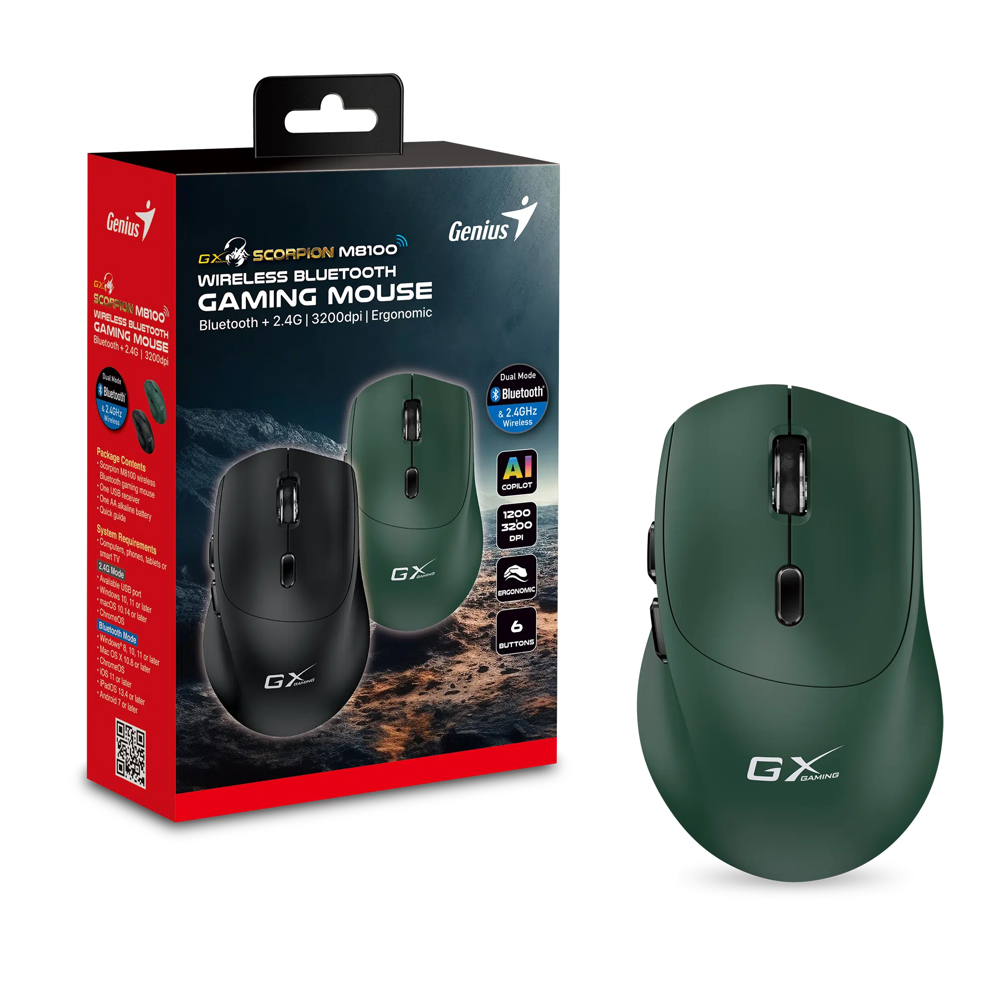 עכבר גיימינג אלחוטי GENIUS Scorpion M8100 ARMY GREEN